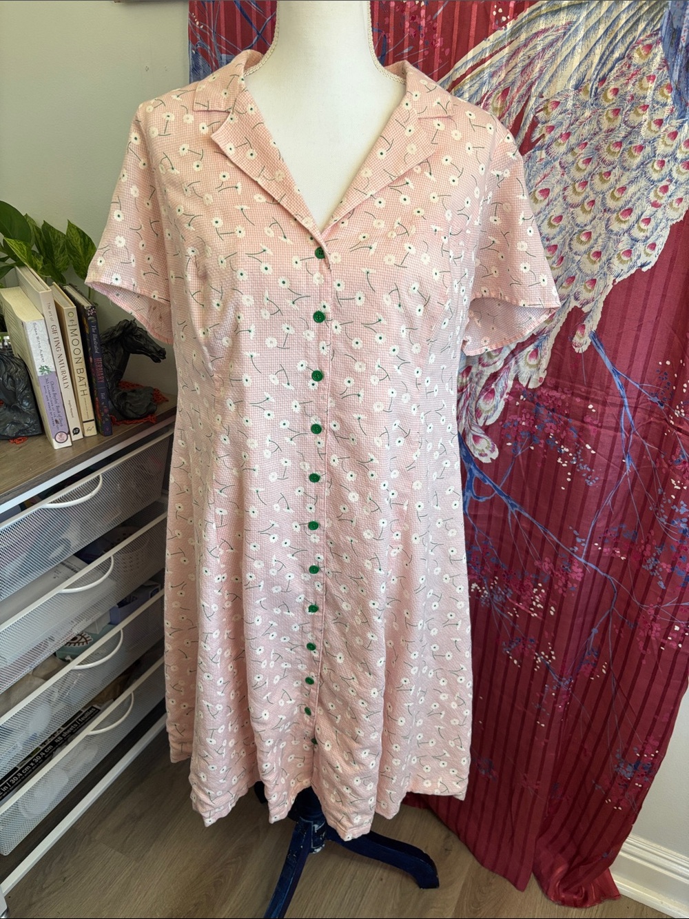 Modcloth Pink Floral Button-Front Mini Dress